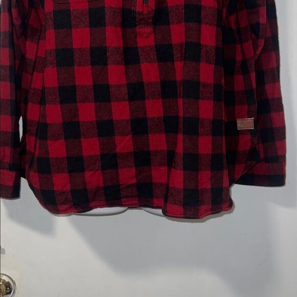 L.L BEAN Scotch Plaid Flannel Red & Black Quarter Zip Long Sleeve Shirt-M - Picture 4 of 10